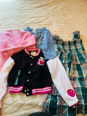 crown & ivy Teal Plaid Smocked Top with Pink and Cream Stripes
